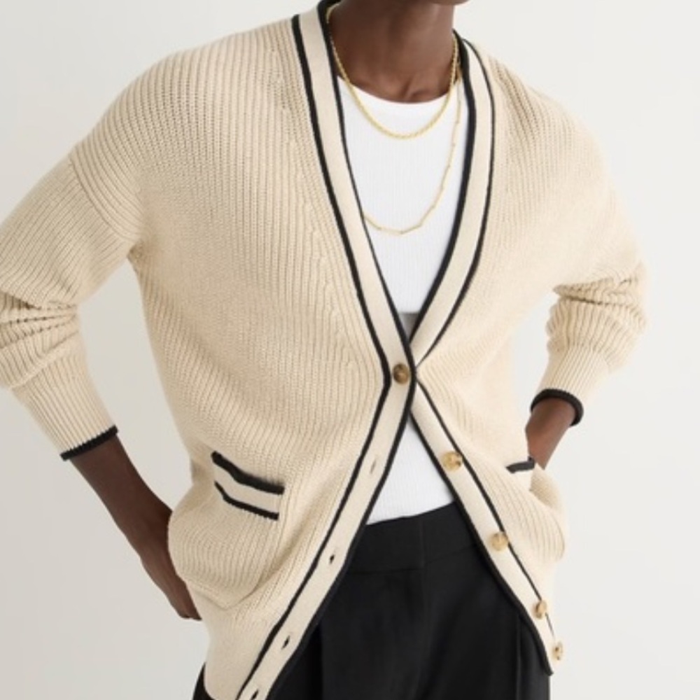 J. Crew Tipped Vneck Cotton cardigan